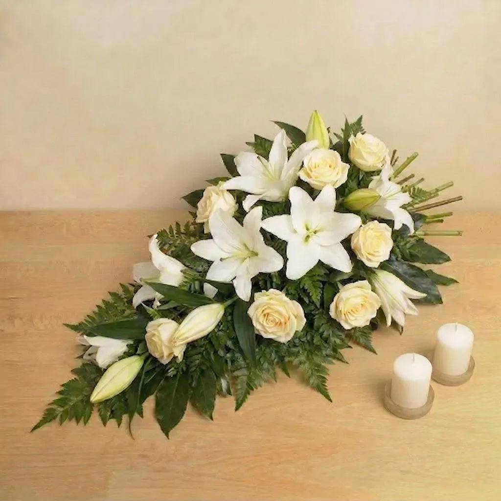 Sympathy White Rose and Lily Spray